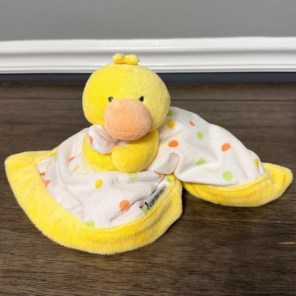 Carters Yellow Duck Polka Dot Security Blanket Lovey Plush Baby Snuggler